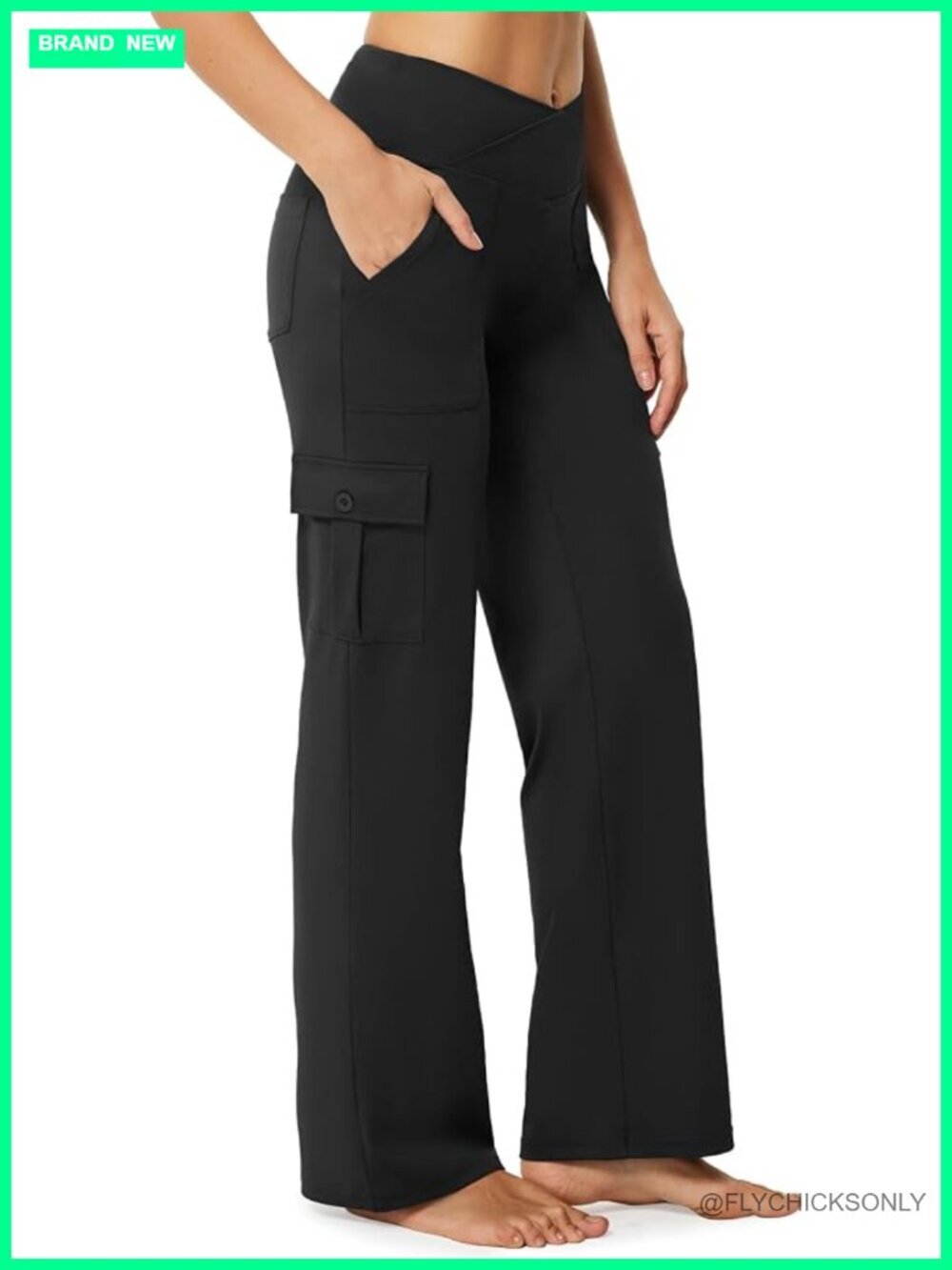 Wide Leg Yoga Pants with 6 Pockets High Waisted Stretchy Cargo Work Dress Pants